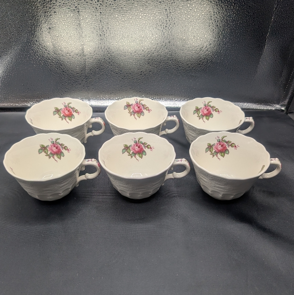 Spode's Jewel Copeland, Spode's Billingsly Rose Porcelain Teacups, Set Of 6.